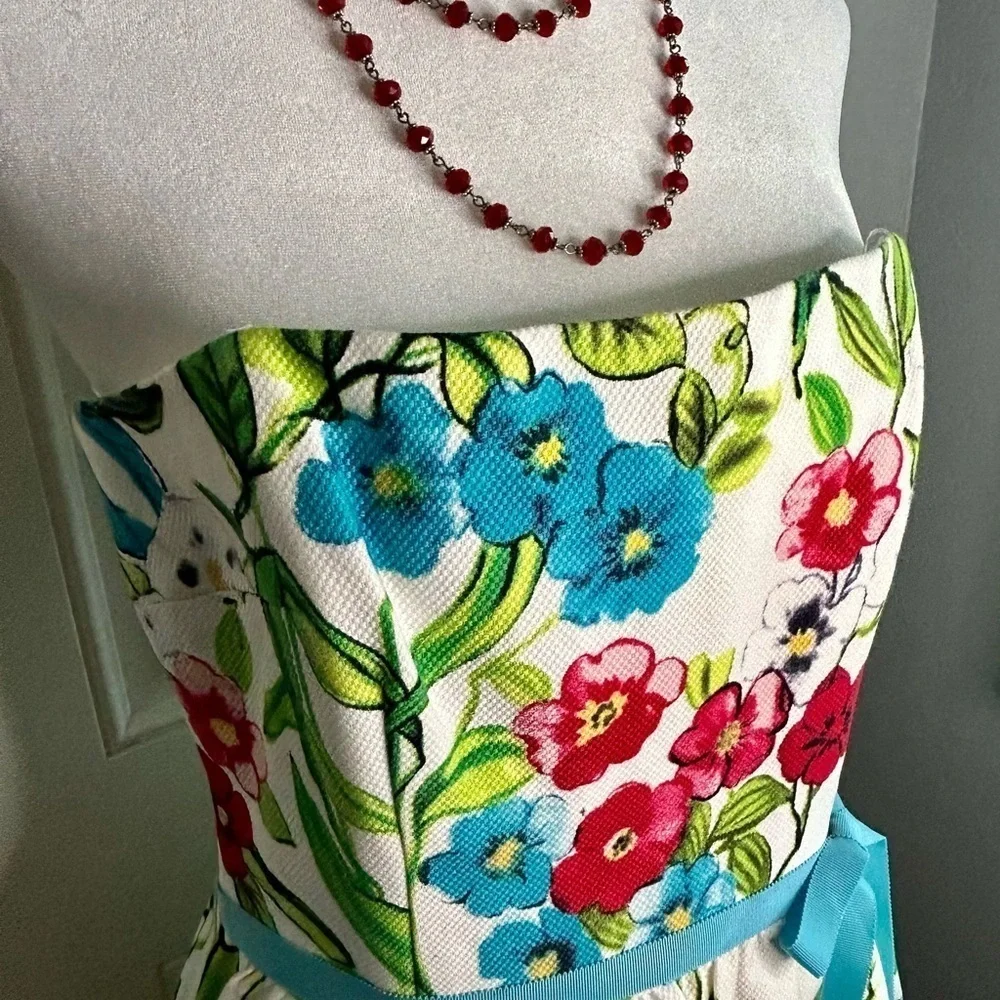 ❤️💚”David Meister” Strapless Floral Midi Dress w/Back Zipper Size 8🩵❤️ - Picture 5 of 11